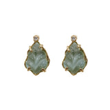 Aretes hojas Aguamarinas oro 14k