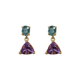 Aretes dobles zafiros y amatistas oro 14k