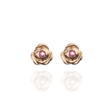 Aretes rosa y rubí oro 14k