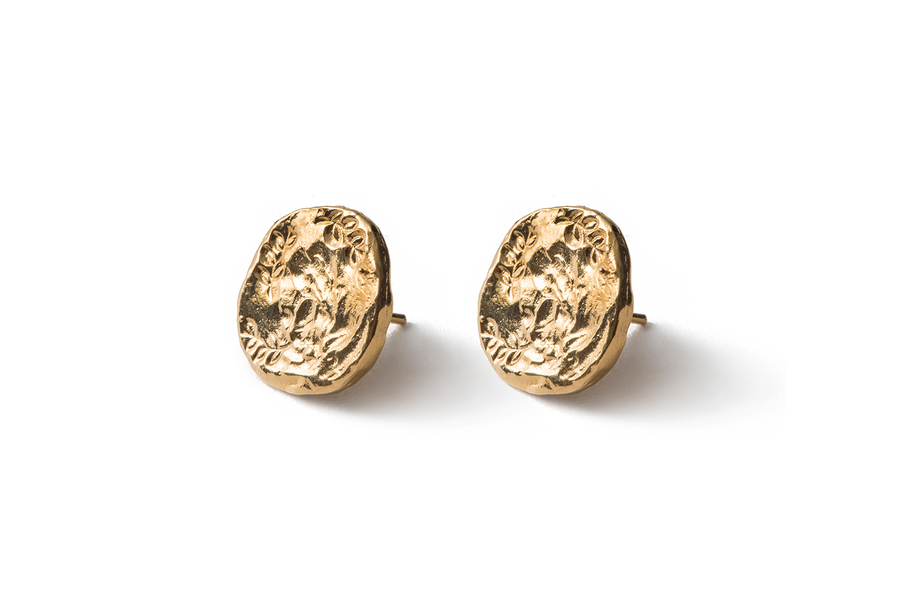 Aretes medallas con textura laurel