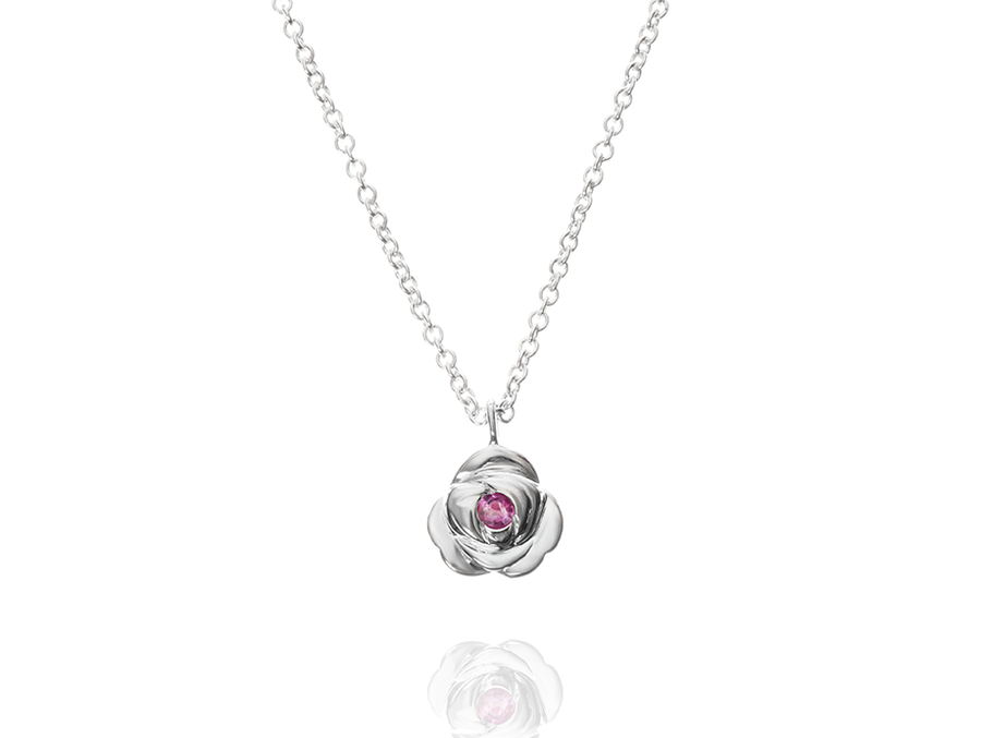 Cadena rosa y rubí plata