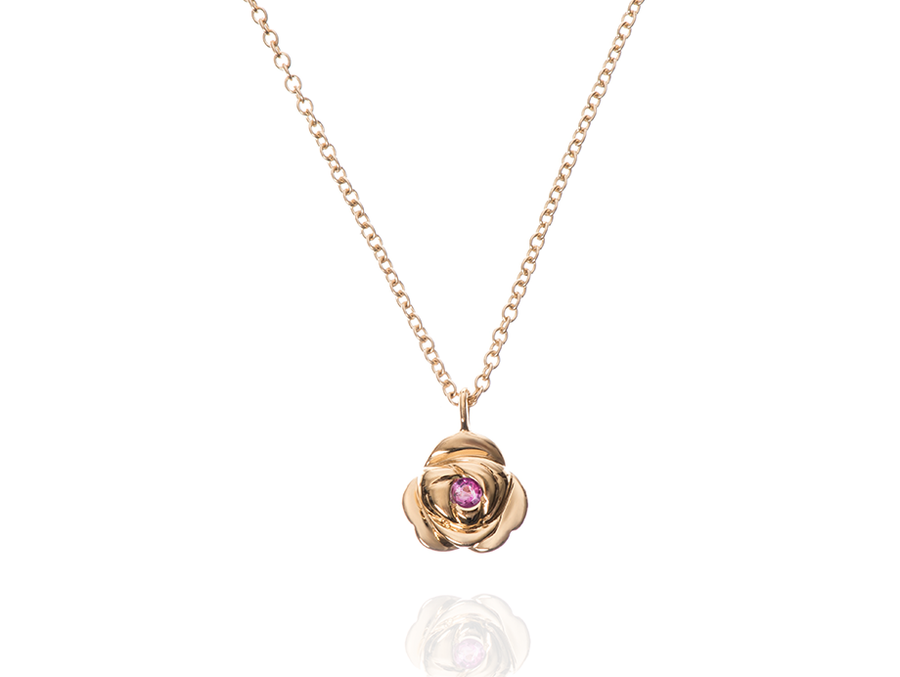 Cadena rosa y rubí oro 14k