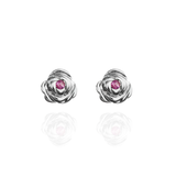 Aretes rosa y rubí oro 14k